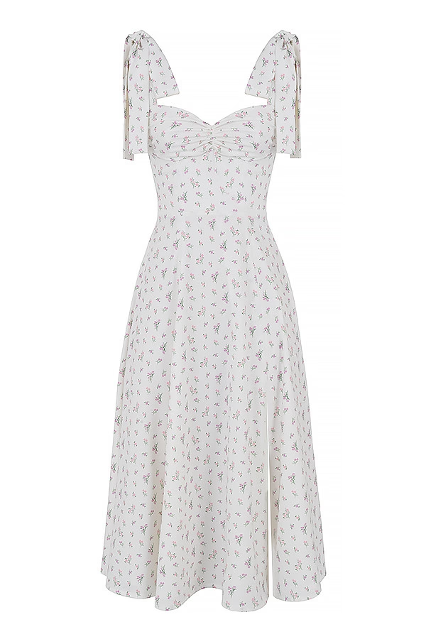 White Flower Tie-Strap Dress