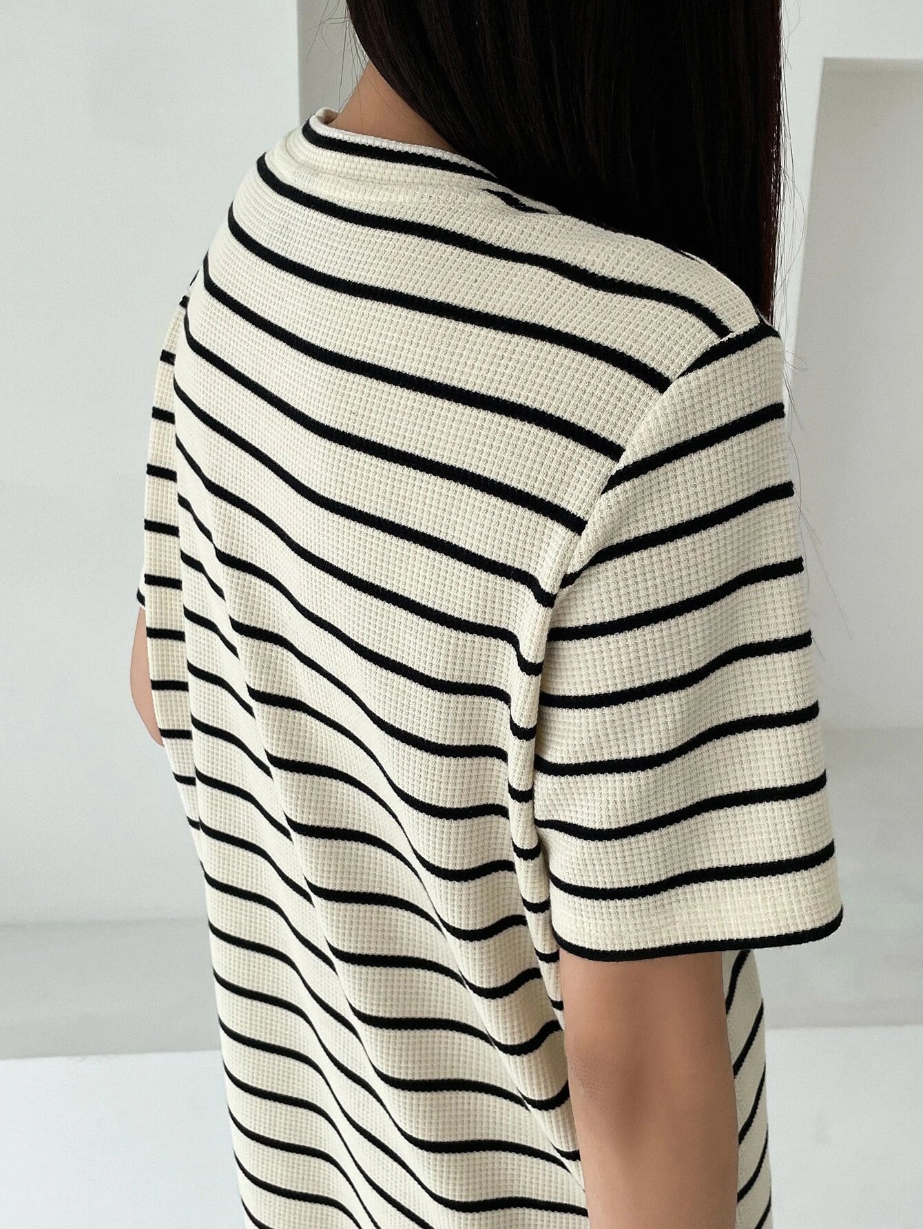 White-Black Striped Midi Dress