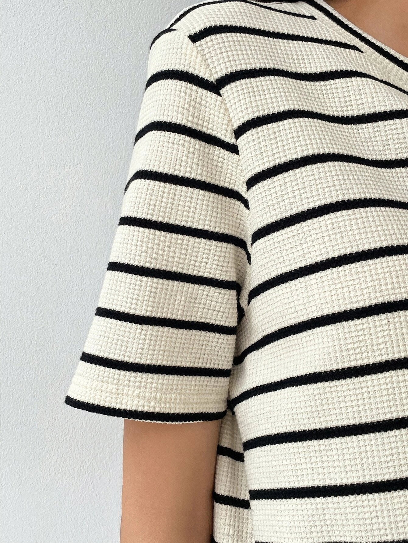 White-Black Striped Midi Dress