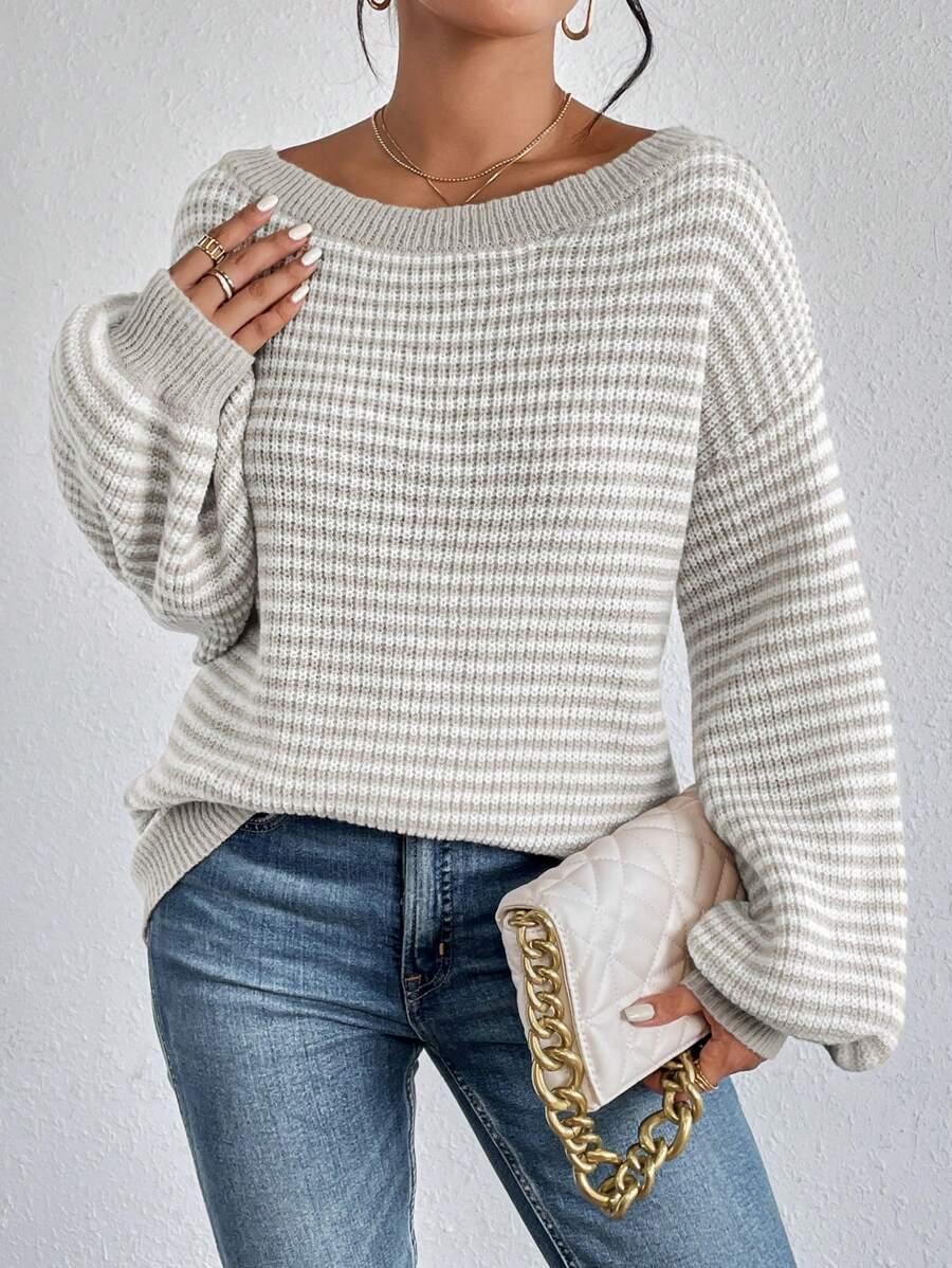 Off-Shoulder Striped Sweater