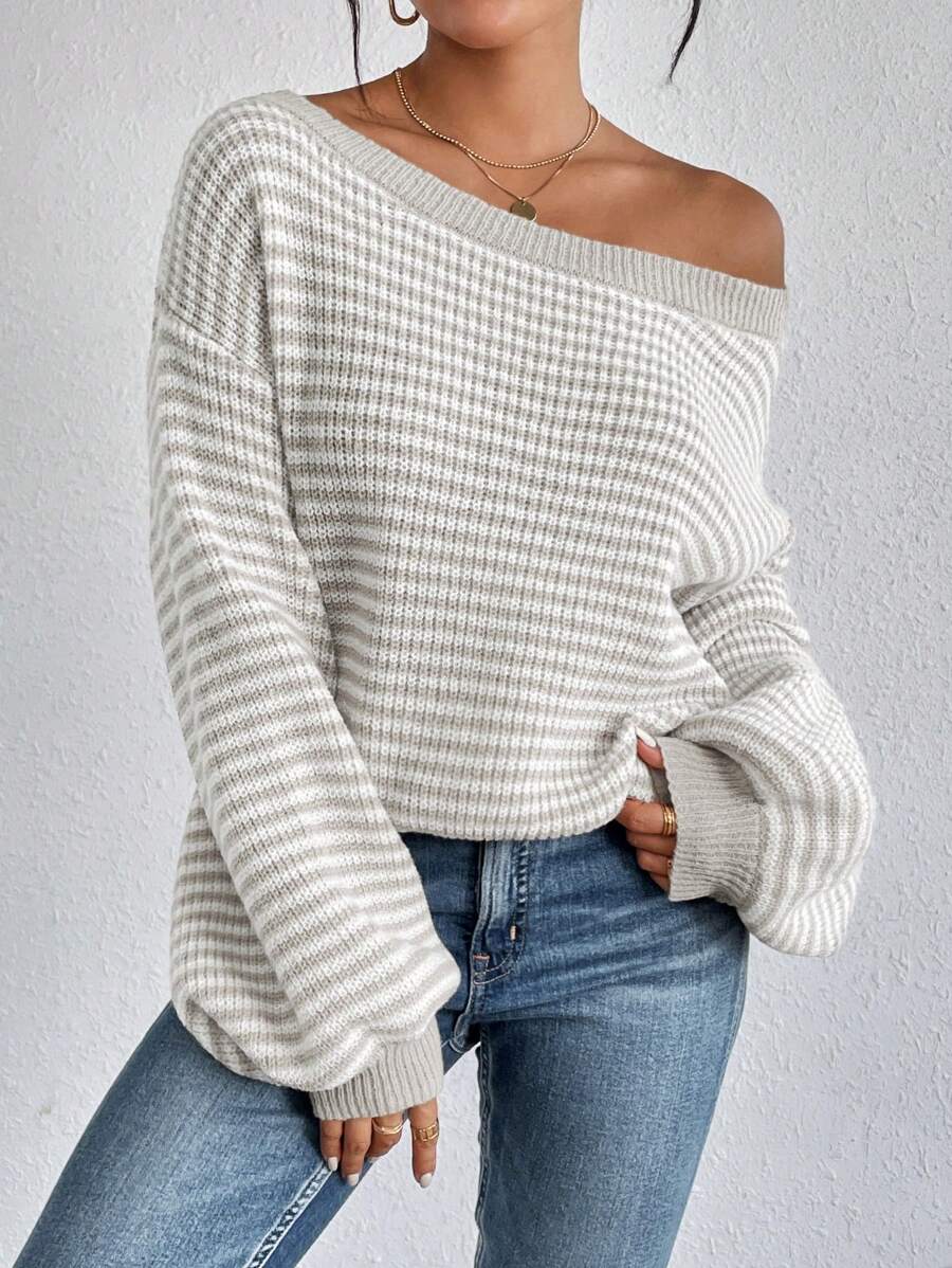 Off-Shoulder Striped Sweater