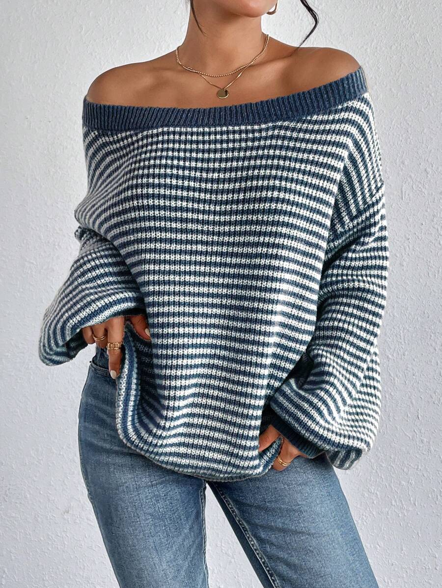 Off-Shoulder Striped Sweater