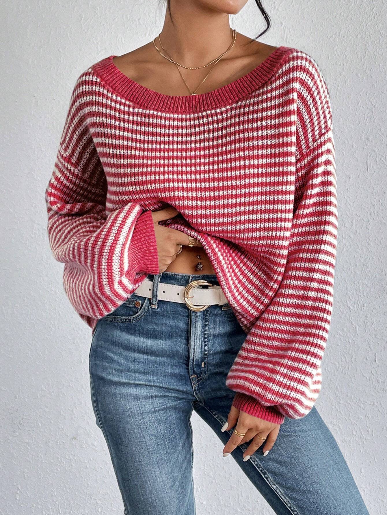 Off-Shoulder Striped Sweater