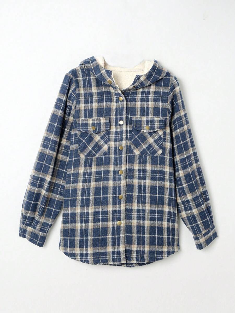 Plaid Teddy Lined Hooded Coat