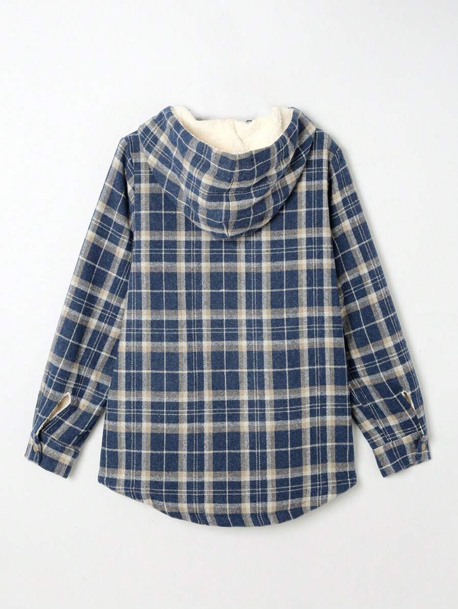 Plaid Teddy Lined Hooded Coat