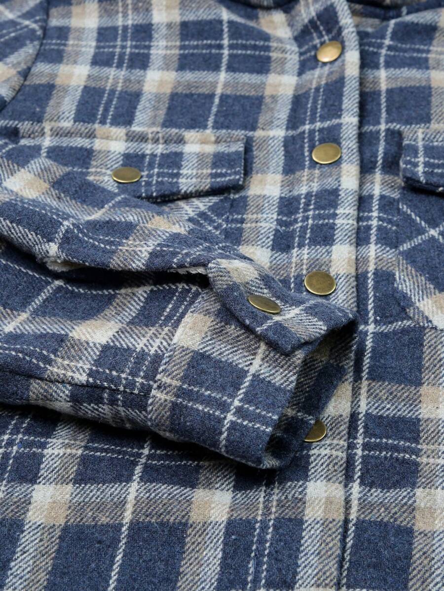 Plaid Teddy Lined Hooded Coat