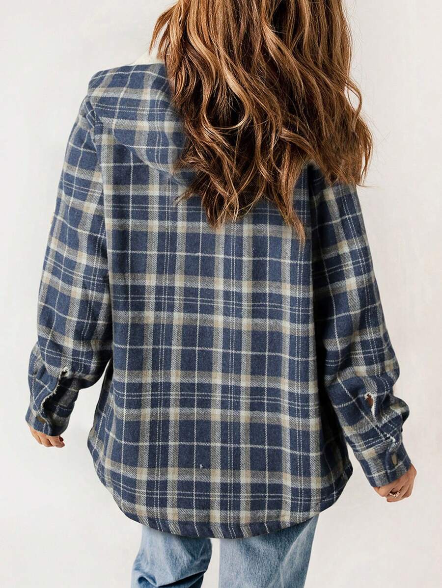 Plaid Teddy Lined Hooded Coat