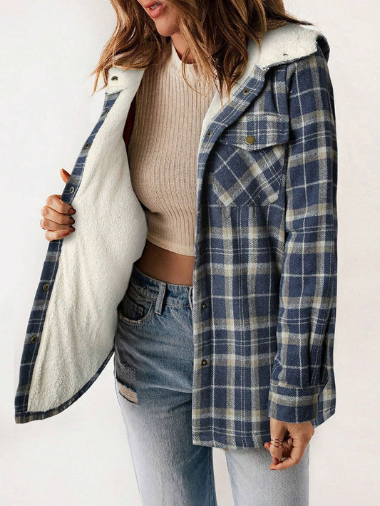 Plaid Teddy Lined Hooded Coat