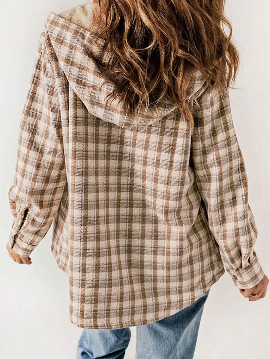 Plaid Teddy Lined Hooded Coat