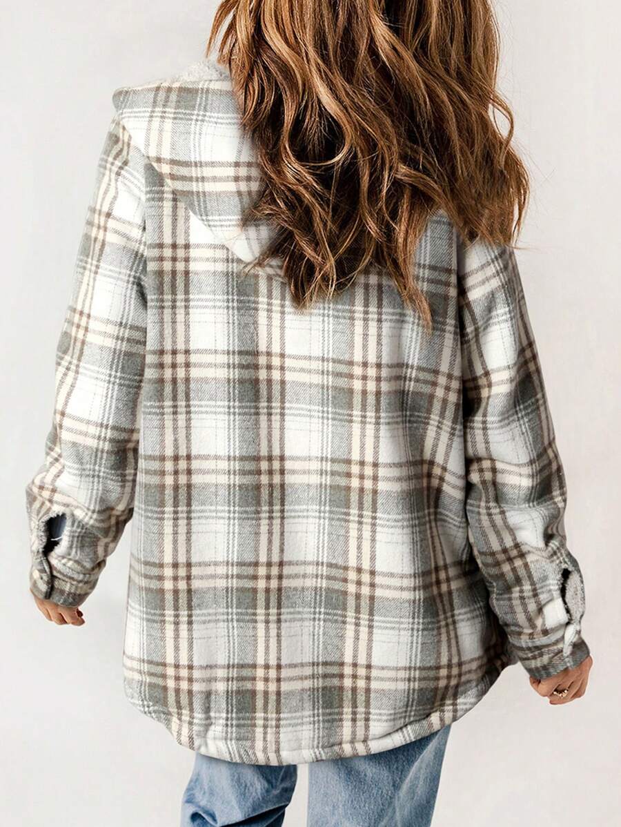 Plaid Teddy Lined Hooded Coat