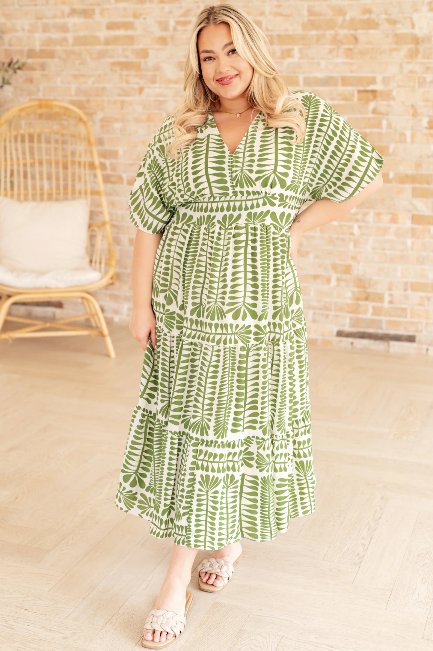 Green Kimono Print Dress