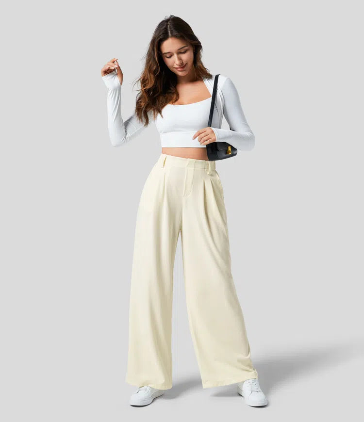 Beige Wide Leg Pants