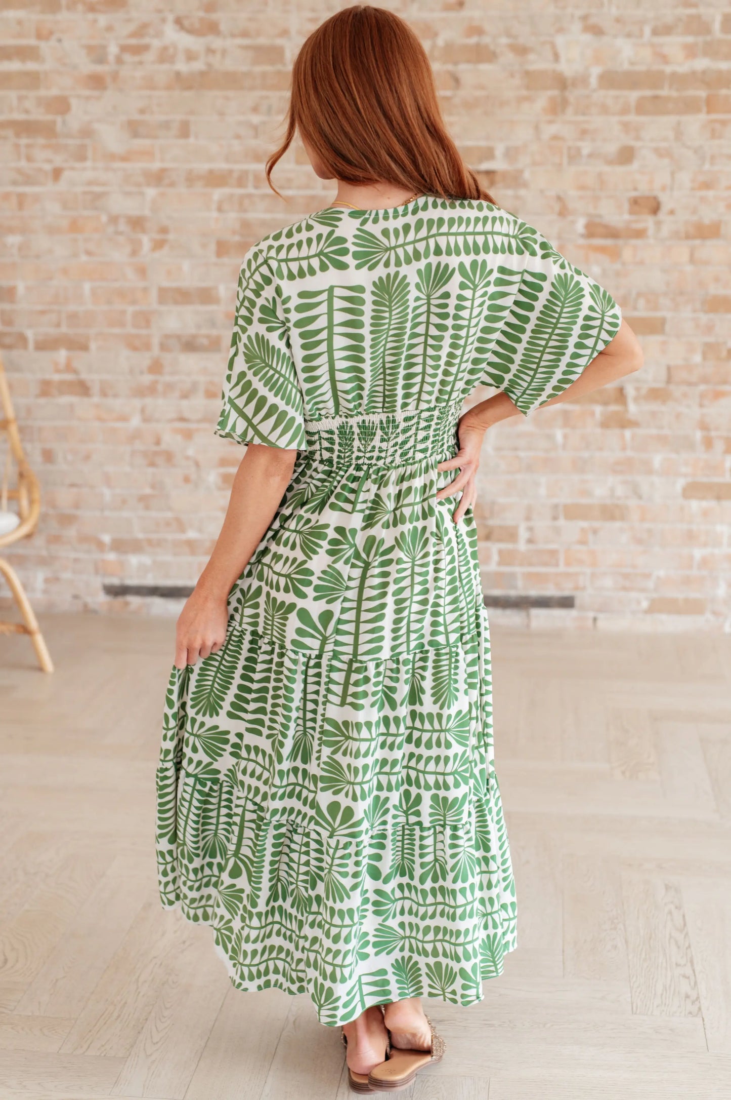 Green Kimono Print Dress