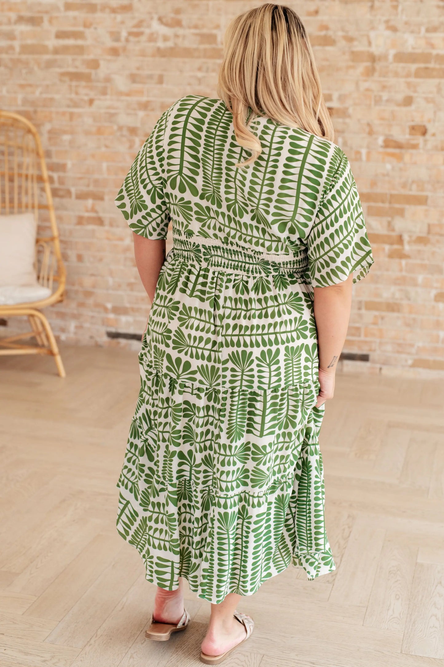 Green Kimono Print Dress