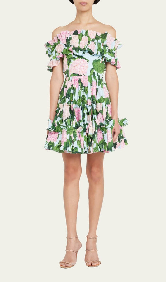 Floral Ruched Cotton Dress