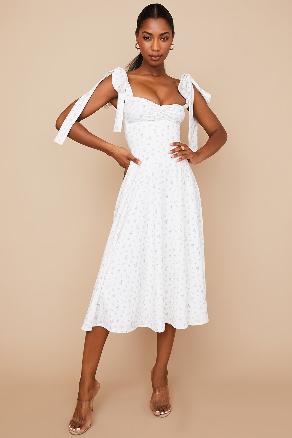 White Flower Tie-Strap Dress