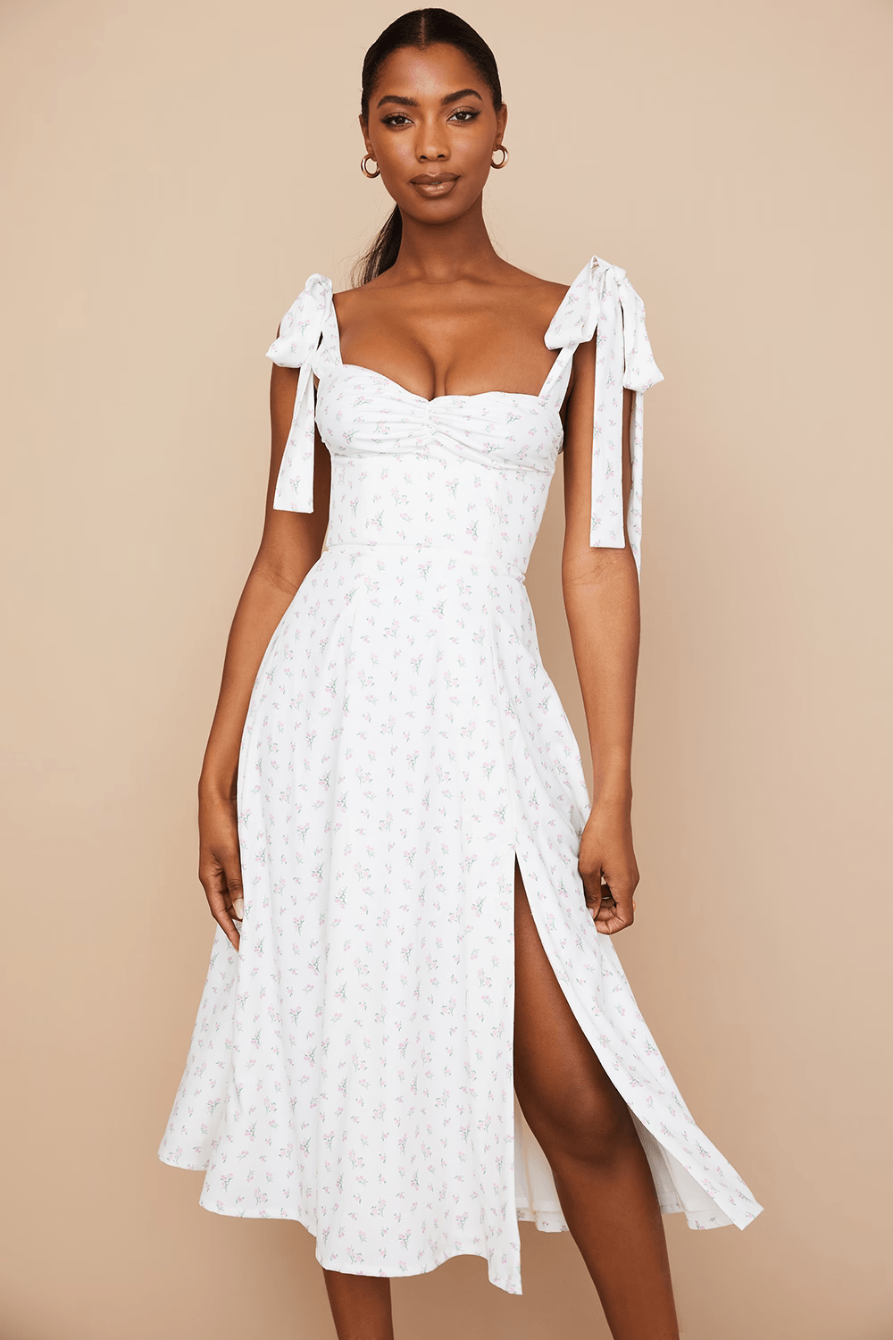 White Flower Tie-Strap Dress