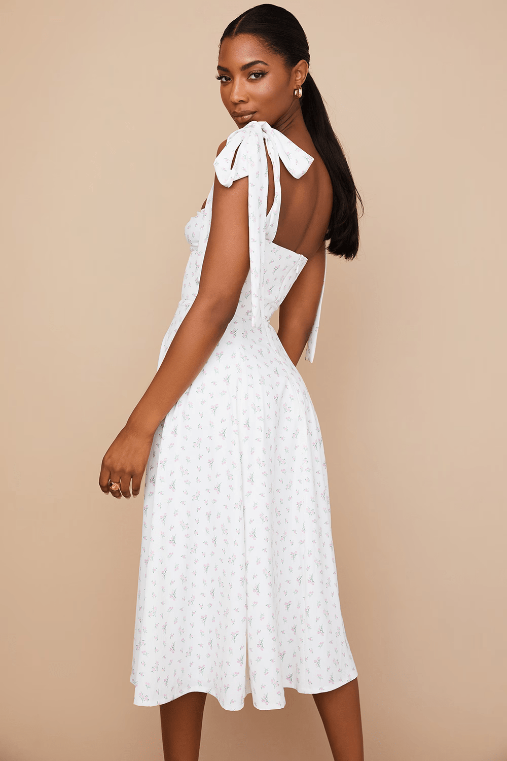 White Flower Tie-Strap Dress