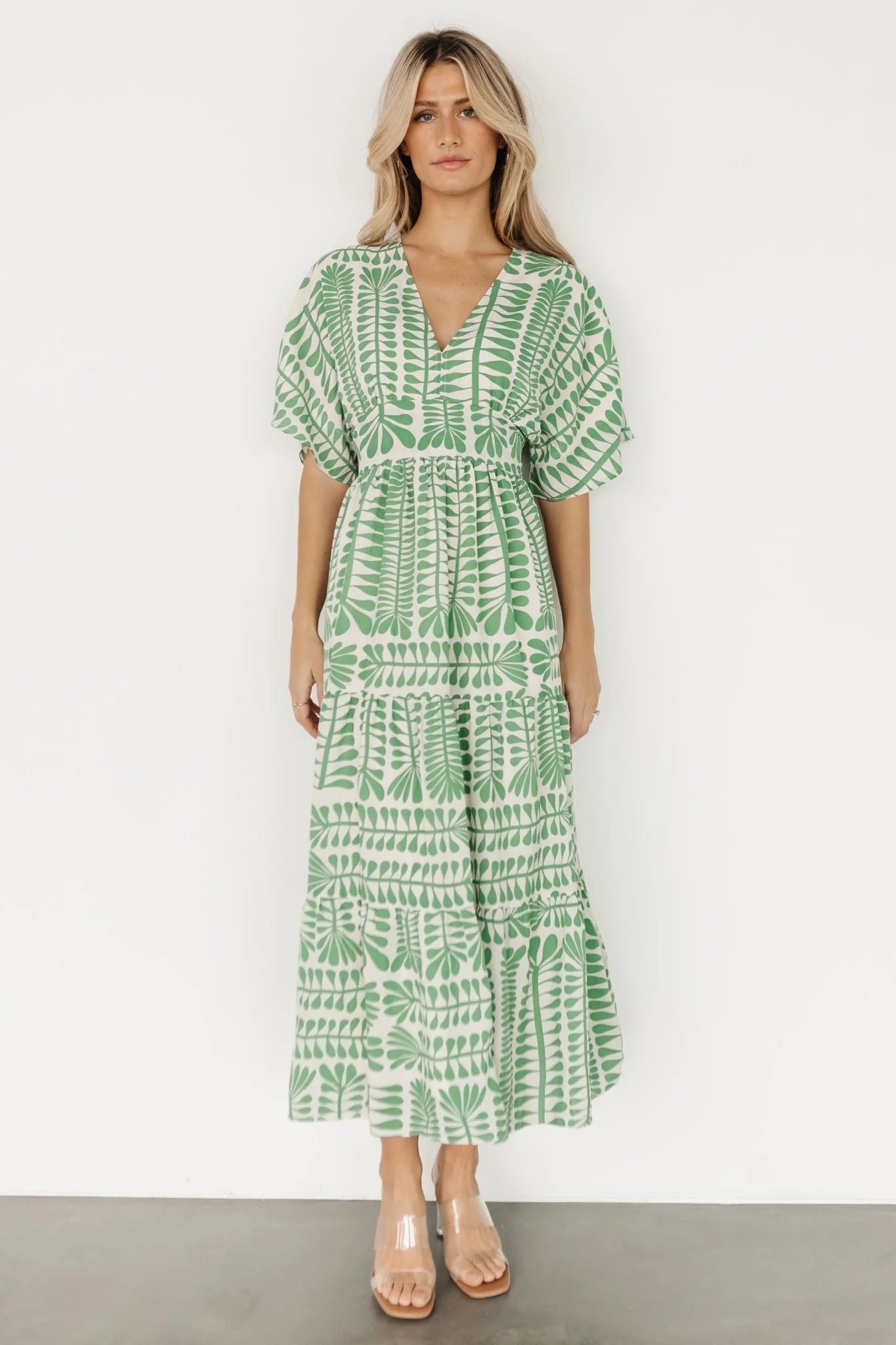 Green Kimono Print Dress