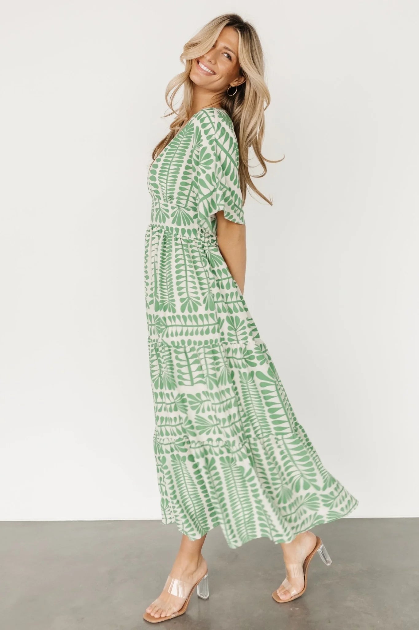 Green Kimono Print Dress