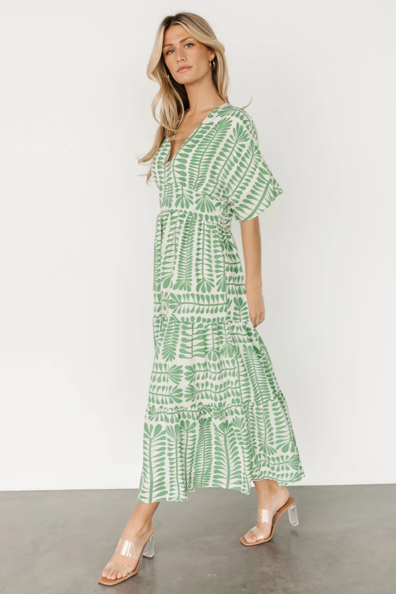 Green Kimono Print Dress