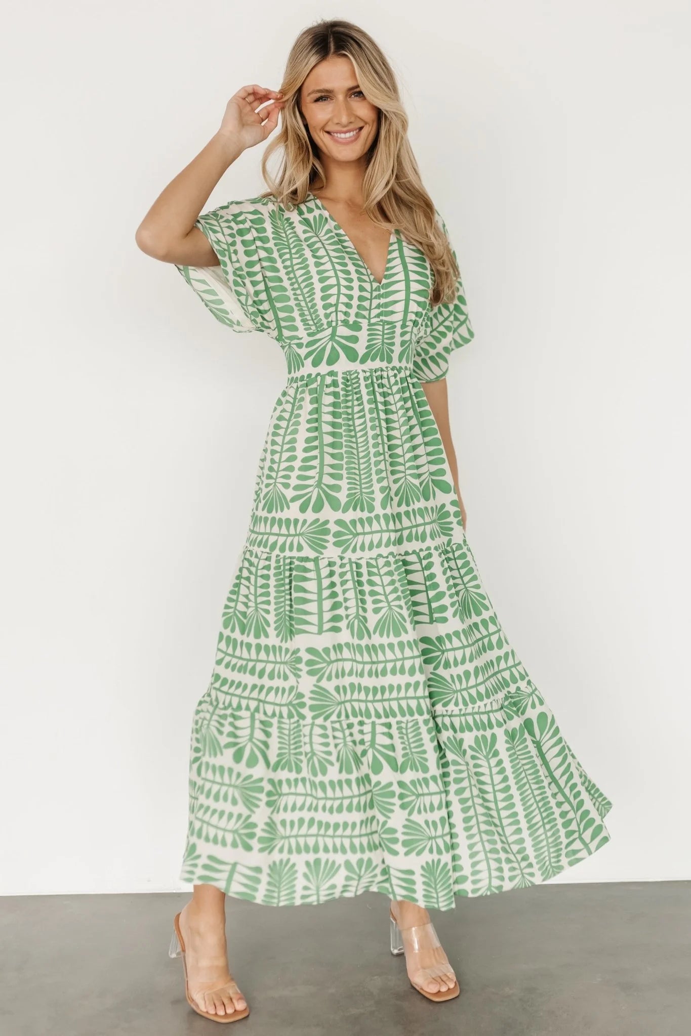 Green Kimono Print Dress