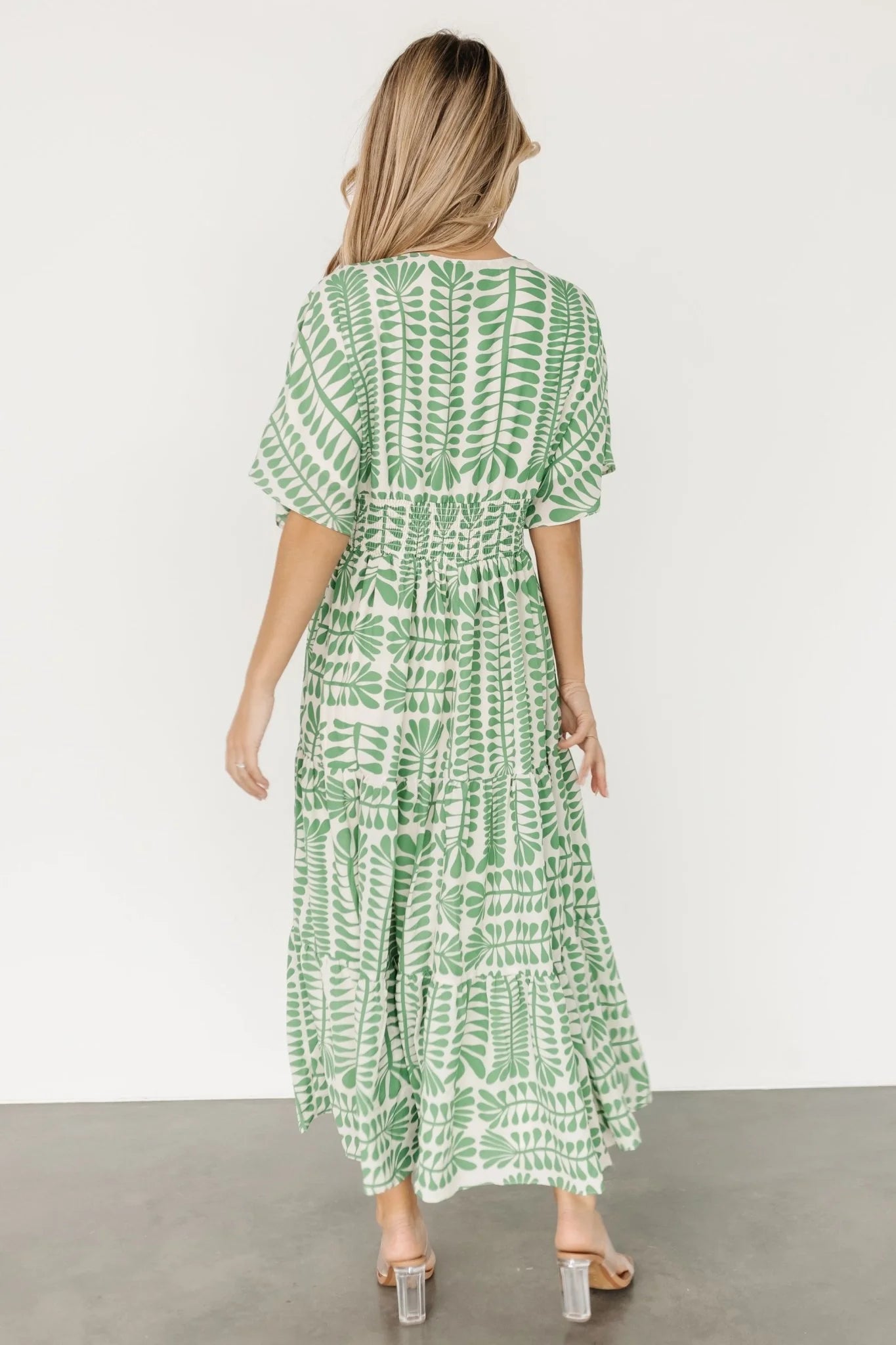 Green Kimono Print Dress