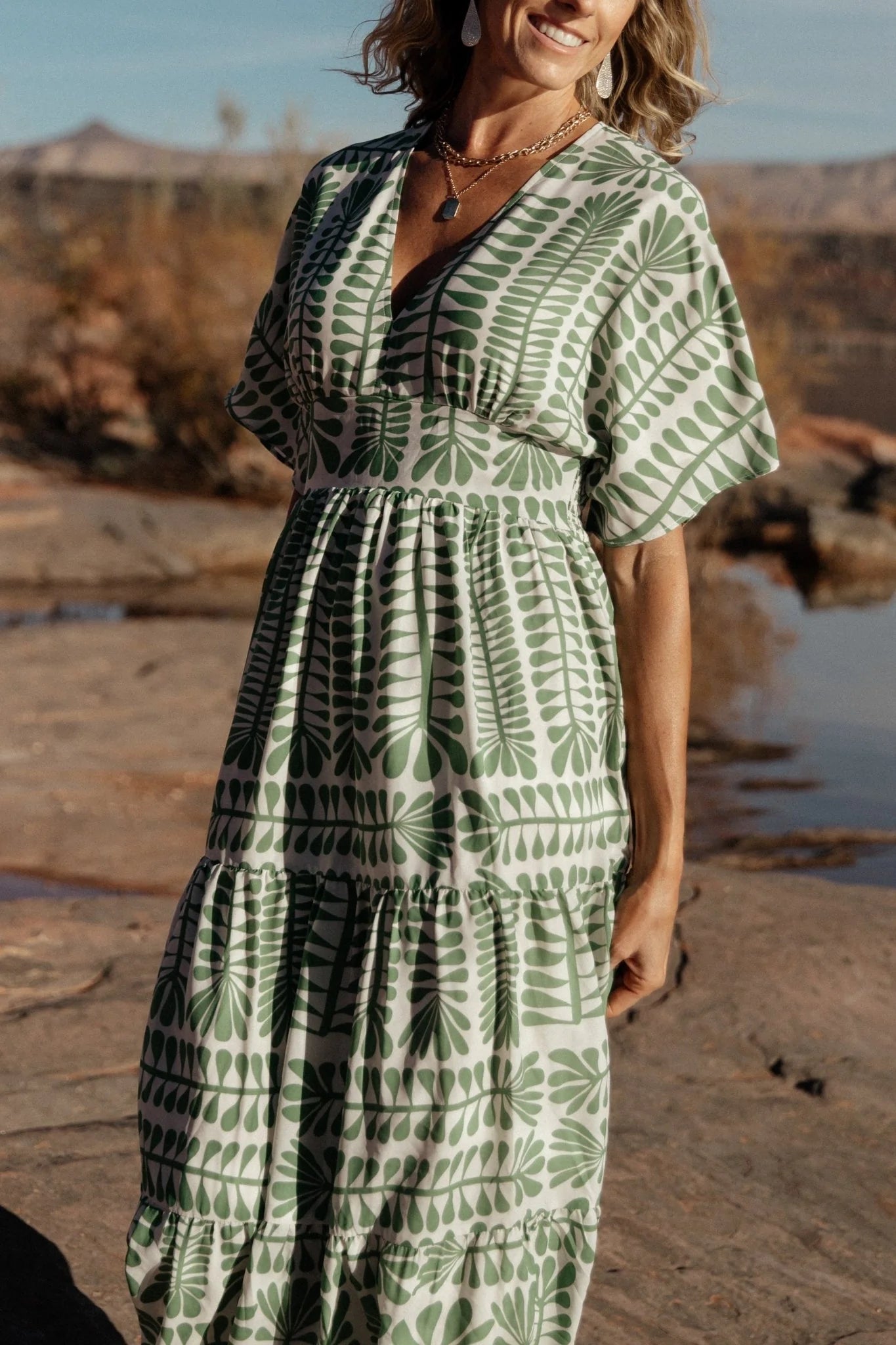 Green Kimono Print Dress