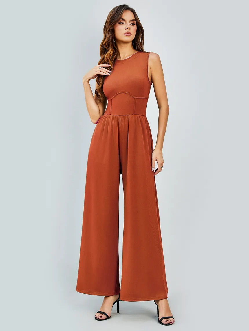 Deep Orange Ribbed Jumpsuit