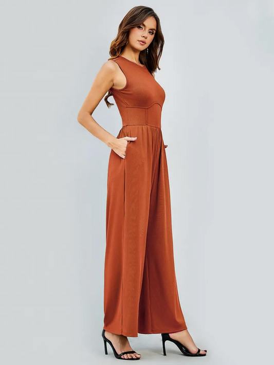 Deep Orange Ribbed Jumpsuit