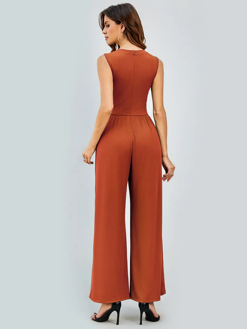 Deep Orange Ribbed Jumpsuit