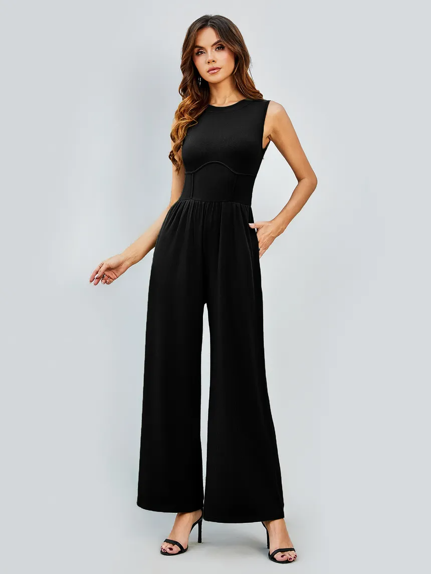 Black Ribbed Jumpsuit