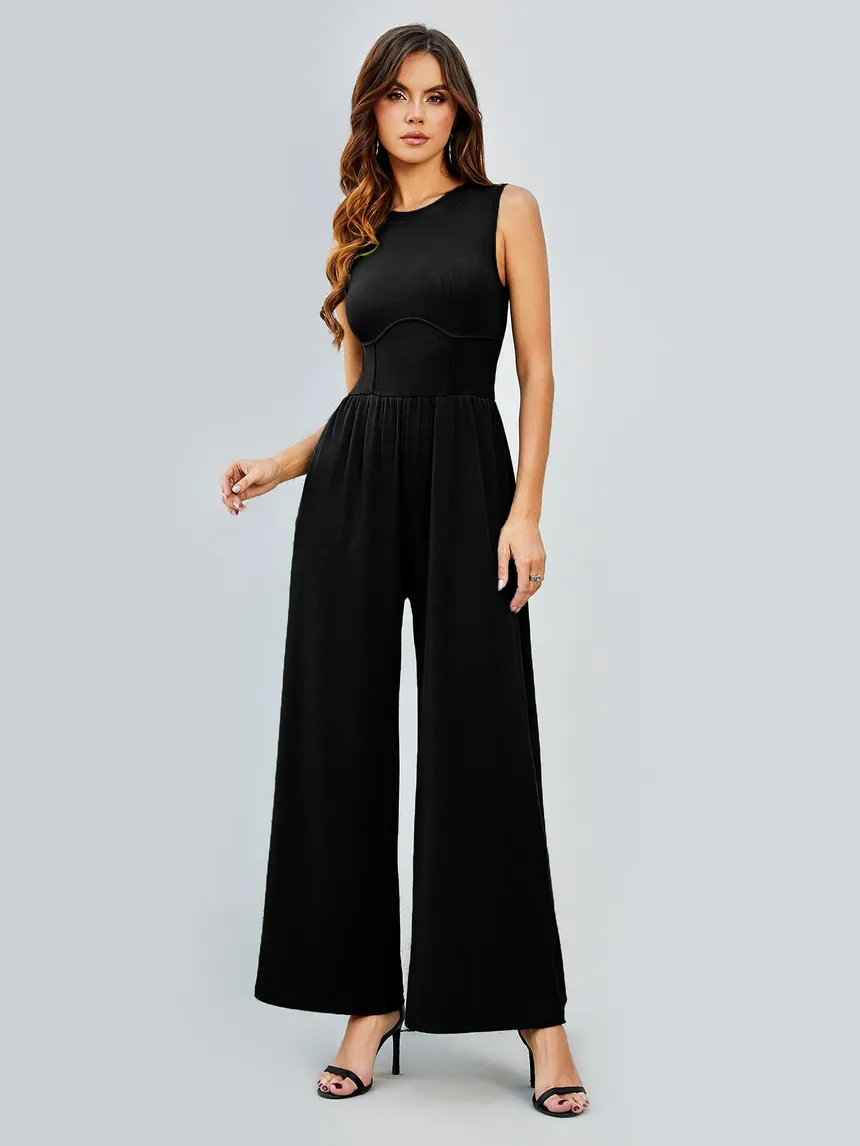 Black Ribbed Jumpsuit