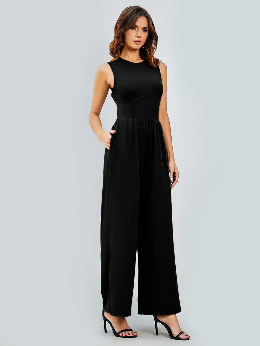 Black Ribbed Jumpsuit