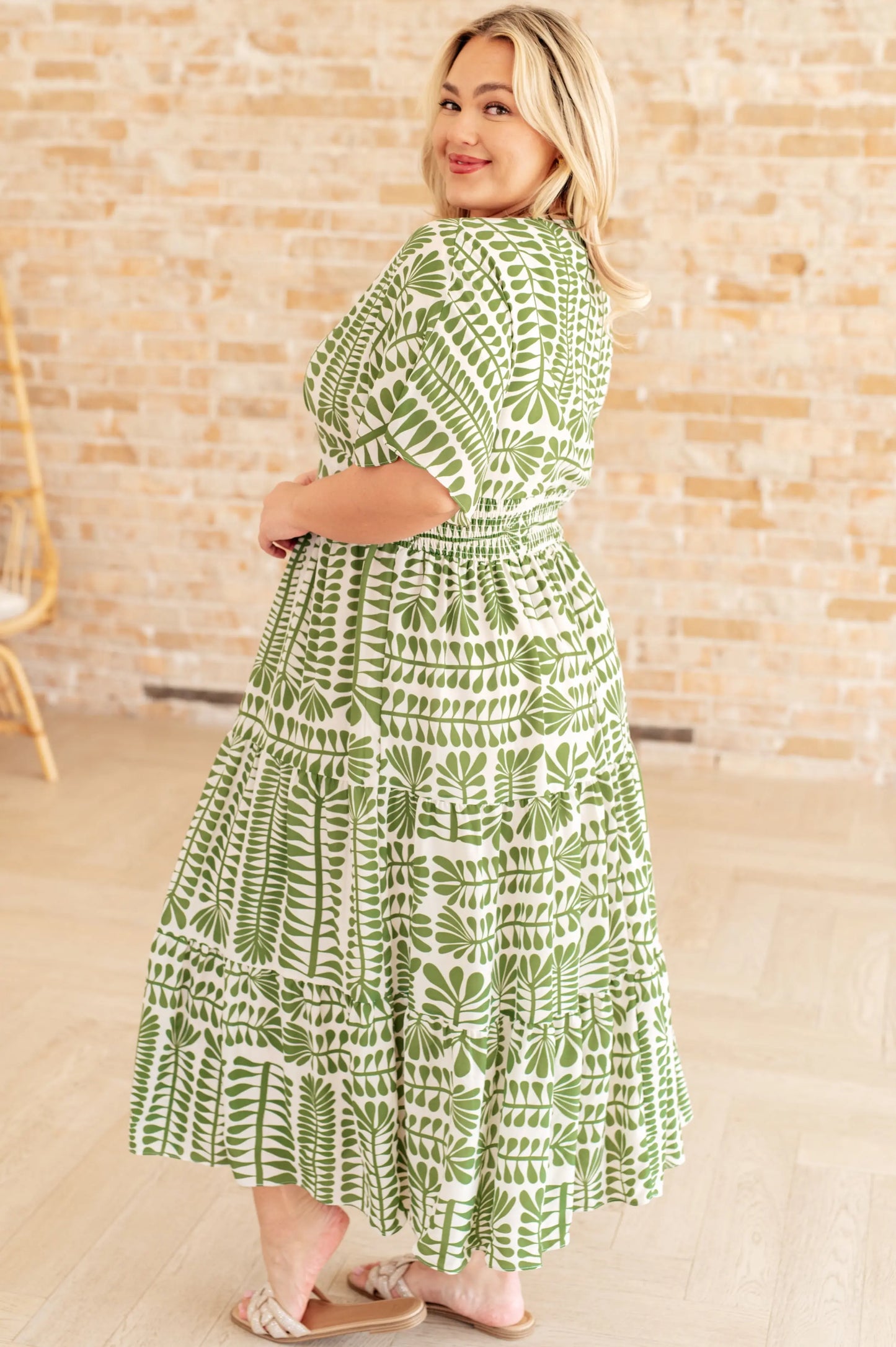 Green Kimono Print Dress