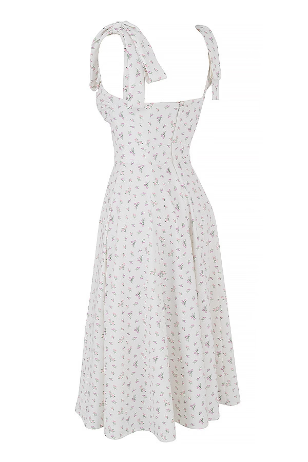 White Flower Tie-Strap Dress