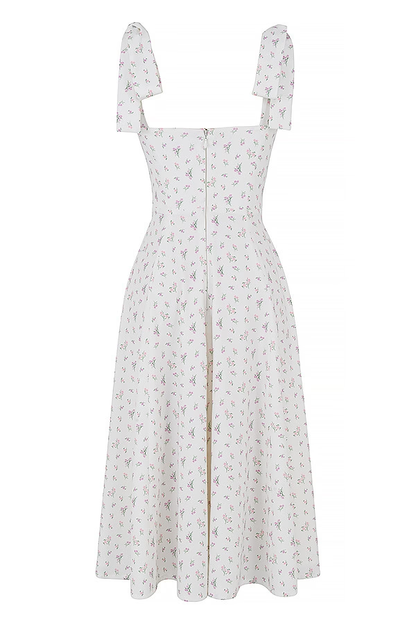 White Flower Tie-Strap Dress